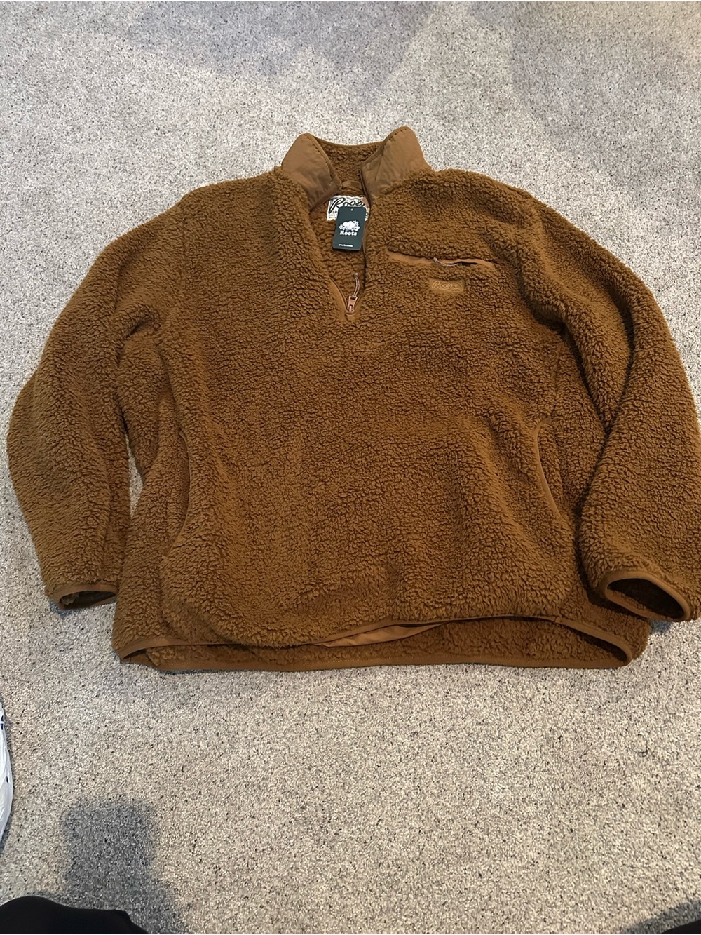 NWT Roots Women's Brown Teddy Jacket - Zip Chest Pocket